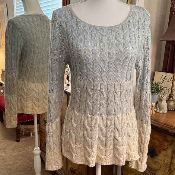 sparrow Sweaters - Sparrow Women's Cable Knit Sweater - Blue and Cream